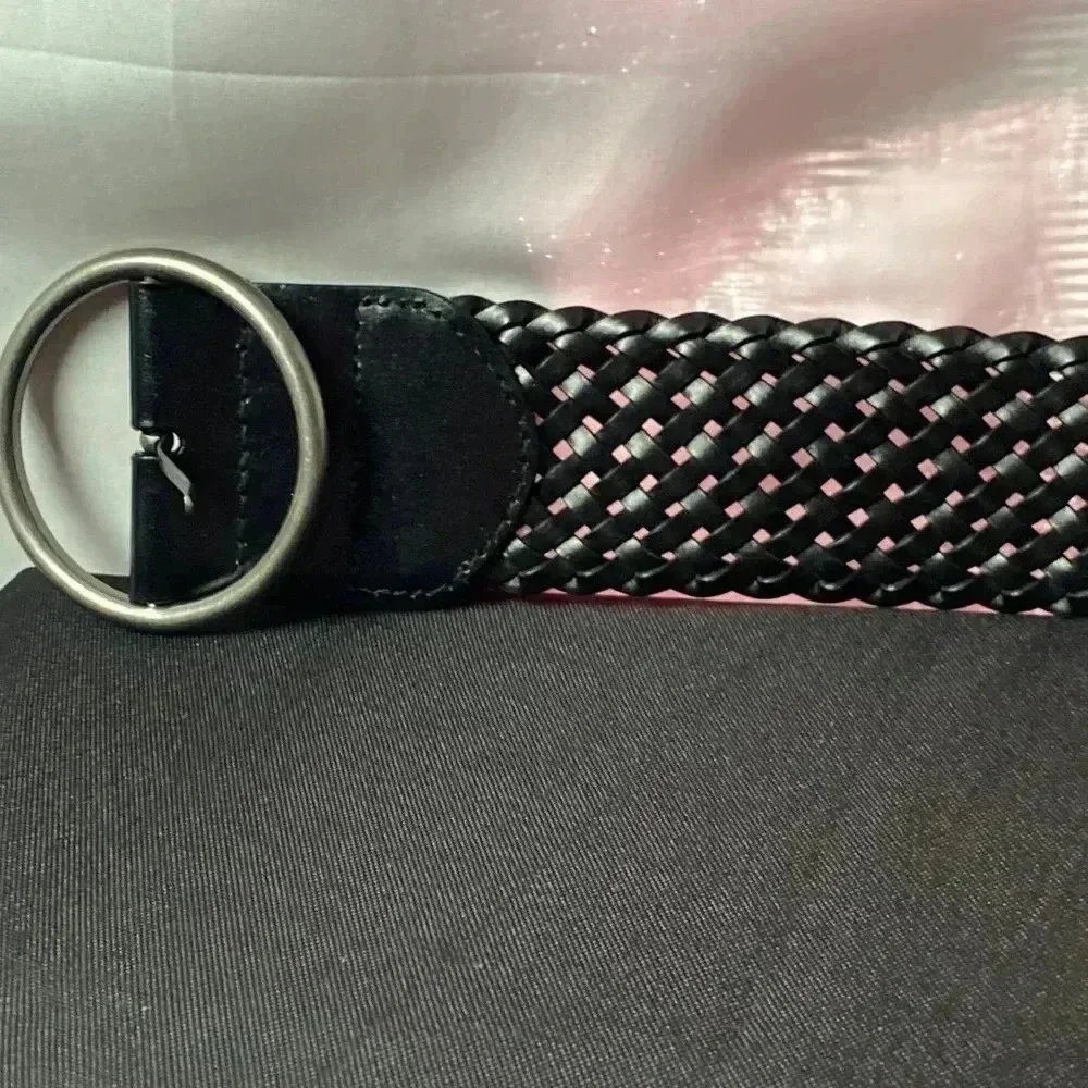 LINEA PELLE WO SIZE MEDIUM BLACK BELT VEG BONDED LEATHER BRAID AND KNOT …
